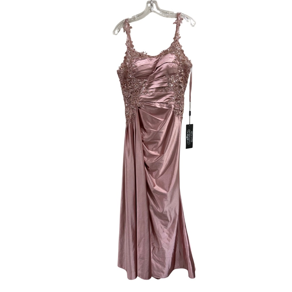 Chicas Rose Pink Sequin Lace Satin Evening Gown Dress Size M J092-1869 MOB